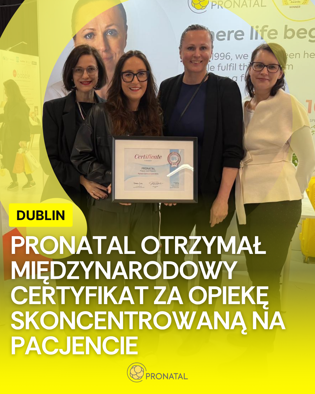 PRONATAL otrzymał certyfikat Patient-Centred Care Clinic 2026 podczas Future Fertility Show w Dublinie